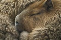 Cute little capybara sleeping and wrapping in soft wool