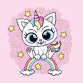 Cute little cartoon cat white unicorn. Vector Royalty Free Stock Photo