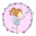 Cute little cartoon girl in a butterfly costume. Royalty Free Stock Photo