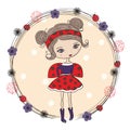 Cute little cartoon girl in a ladybug costume