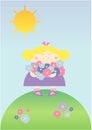 Cute little cartoon girl in spring Royalty Free Stock Photo