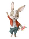 Cute little cartoon hare with flower wreath