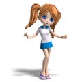 Cute little cartoon school girl with pigtails. 3D Royalty Free Stock Photo