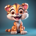 Cute little cartoon tiger against solid gradient background - generative AI, AI generated