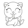 Little cat licking paw coloring page, black and white outline illustration Royalty Free Stock Photo