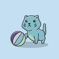 Cute Little Cat Kitten Playing Ball Cartoon Royalty Free Stock Photo