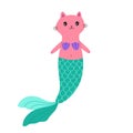 Cute little cat mermaid, magic kitty princess character