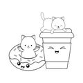 Cute little cats with donuts kawaii characters