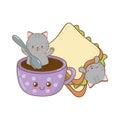 Cute little cats with sandwich kawaii characters