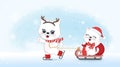 Cute little cats and sleigh, winter and Christmas illustration
