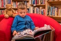 Boy browsing through book in a bookstore Royalty Free Stock Photo