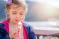 Cute girl drinking juice in summer Royalty Free Stock Photo