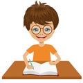 Cute little caucasian student boy writing Royalty Free Stock Photo