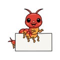 Cute little centipede cartoon with blank sign