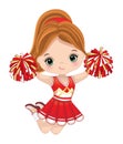 Vector Cute Cheerleader with Pom Poms Jumping