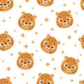 Cute little cheetah head seamless childish pattern. Funny cartoon animal character for fabric, wrapping, textile Royalty Free Stock Photo