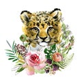 Cute little Cheetah watercolor illustration. wild baby animals series. Royalty Free Stock Photo