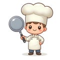 Cute cartoon-style illustration of a little chef with frying pan.