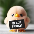 Cute little chicken with blackboard with black Friday text, Black Friday sale discount concept, design, generative ai