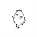 Cute little chicken in doodle style isolated on white background. Outline vector illustration and stocks Coloring book Royalty Free Stock Photo