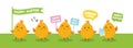 Cute little chicks bunner with greeting speech bubbles- Vector Royalty Free Stock Photo