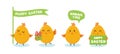 Cute little chicks bunner with greeting speech bubbles- Vector Royalty Free Stock Photo