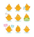 Cute little chicks bunner with greeting speech bubbles- Vector Royalty Free Stock Photo