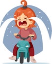 Unhappy Toddler Crying Riding a Tricycle Vector Illustration