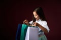 happy little child girl holds many shopping bags Royalty Free Stock Photo