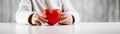 Cute little child holding red heart in hands Royalty Free Stock Photo