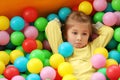 Cute little child playing in ball pit Royalty Free Stock Photo