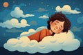 cute little child sleep in clouds