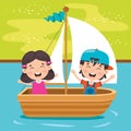 Cute Little Children On Boat