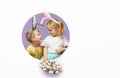 Cute little children with bunny ears holding basket of Easter eggs. Royalty Free Stock Photo