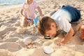 Cute little children playing with sand on sea beach Royalty Free Stock Photo
