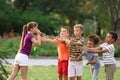 Cute little children playing with soap bubbles Royalty Free Stock Photo