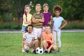Cute little children with soccer ball. Outdoor play Royalty Free Stock Photo