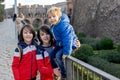 Cute little children tourists admiring Barcelona city, family travel with kids