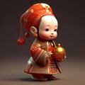 Cute little Chinese baby in brown background, 3d render