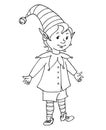 Cute little Christmas Elf boy. Vector hand drawn outline Cartoon character. Simple illustration for New year and xmas design, Royalty Free Stock Photo