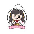 Cute little chubby chef girl logo