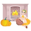 Cute little Cinderella with fireplace Royalty Free Stock Photo