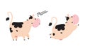 Cute Little Cow Calf with Hoof Saying Moo and Jumping Vector Set Royalty Free Stock Photo