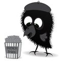 Cute little crow and french fries. cartoon vector illustration.