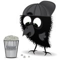 Cute little crow and popcorn. cartoon vector illustration.