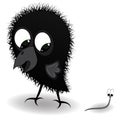Cute little crow and worm. cartoon vector illustration.