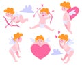 Cute little cupid in difference poses for valentine day.