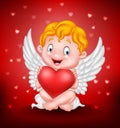 Cute little cupid holding heart Royalty Free Stock Photo