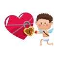 Cute little cupid valentine day opened heart lock