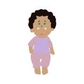 Cute little curly black haired girl preschooler. Child in costume. Vector illustration